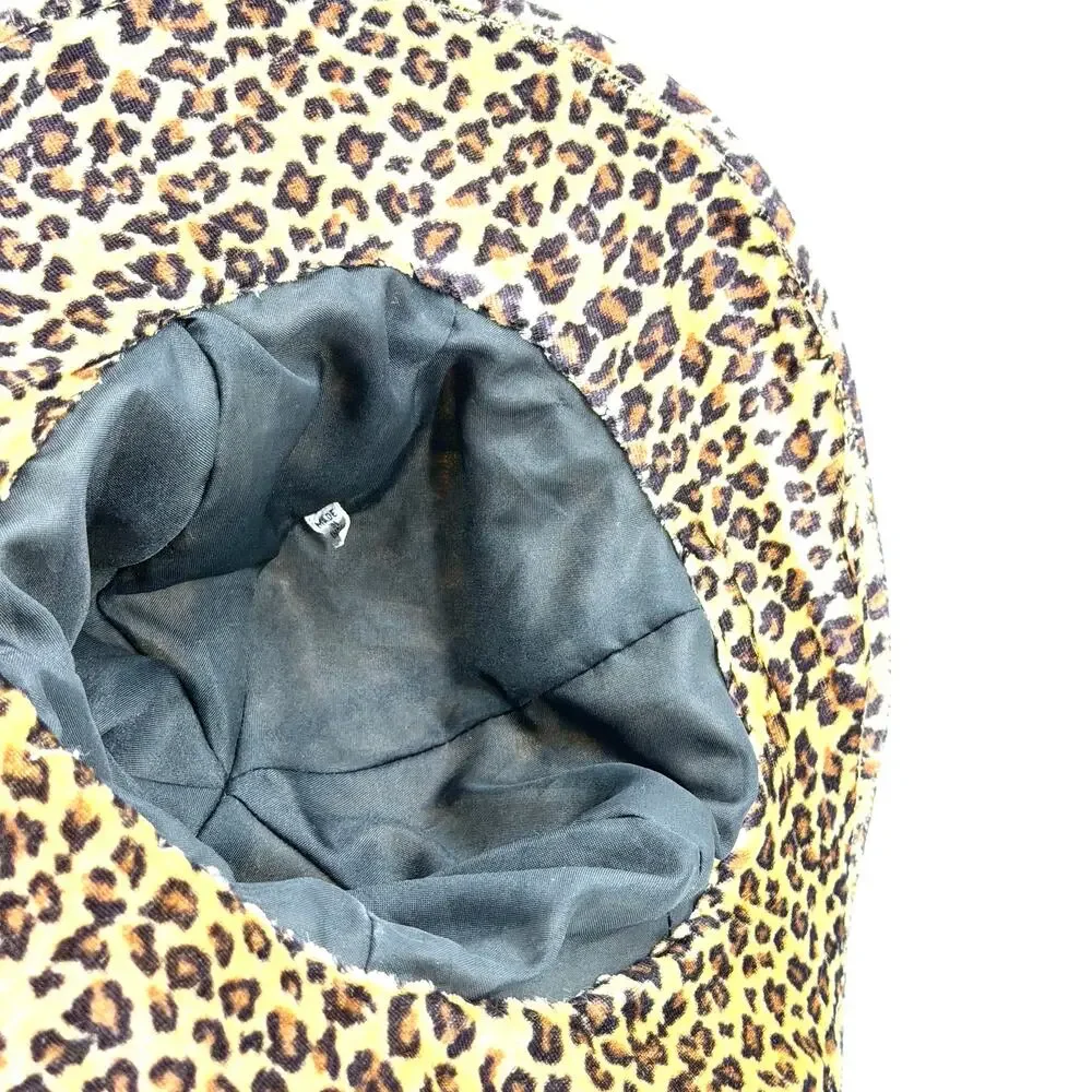 Vintage 90s Leopard Velvet Gold Studded Wire Brim Bucket Hat - Picture 7 of 9